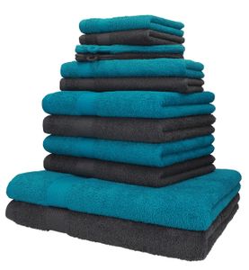Betz 12er Handtuch-Set Palermo 100% Baumwolle Farbe Petrol und anthrazit