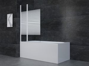 MARWELL Badewannenaufsatz White Lines  100 x 140 cm - Duschwand für Badewanne 2-teilig faltbar in matt weiß- Duschabtrennung aus 4 mm starken ESG