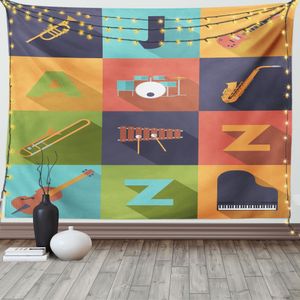 ABAKUHAUS Bunt Wandteppich, Jazz Equipment Musik, Wohnzimmer Schlafzimmer Heim Seidiges Satin Wandteppich, 200 x 150 cm, Mehrfarbig