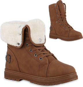 VAN HILL Damen Warm Gefütterte Sneaker High Bequeme Schnallen Schnür-Schuhe 840859, Farbe: Braun, Größe: 40