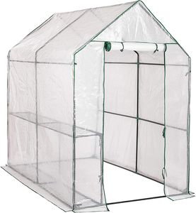 ONVAYA® Fóliový skleník Günni s policami a oknom | Fóliový skleník do záhrady | Pestovateľský domček | Stabilný, zimovzdorný a odolný voči UV žiareniu | 188 x 130 x 190 cm