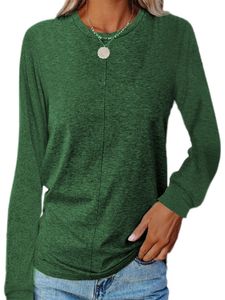 Damen Langarmshirts Casual Tunika Bluse Basic Einfarbig Bequeme Shirt Herbst Oberteile Grün,Größe:Xxl