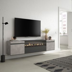 Skraut Home - TV-Schrank, Lowboard, 200x45x35cm, Für TV-Geräte bis zu 80", Elektrokamin. Maße, Hängend, Zement