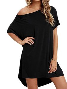 Damen Tunika Sundress Summer Swing Kleid Casual T-Shirt KleiderFarbe:Schwarz Größe:L