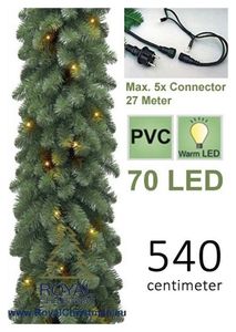 Girlande mit 70 integrierten warmen LED-Lichtern - Länge 540 cm - max. 5 x verknüpfbar – Weihnachtsgirlande – 400 Zweige