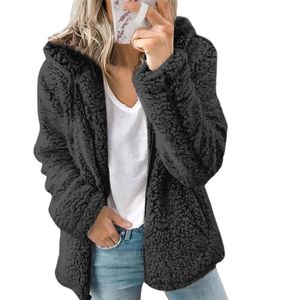 Damen Warme Teddybär Kapuzenweste Flauschige Fleece-Reißverschluss-Jacke Outwear,Farbe: Schwarz,Größe:M