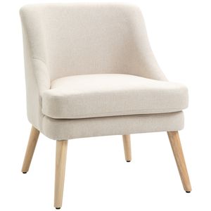 HOMCOM Jídelní židle Kuchyňská židle s područkami Čalouněná židle do obývacího pokoje Kancelářská židle do obývacího pokoje Ložnice Moderní design Lněné dotykové dřevo Bílá 63 x 69 x 79,5 cm