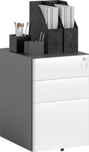 Vinsetto Rollcontainer, mobiler Aktenschrank mit 3 Schubladen, abschließbarer Büroschrank mit Hängeregistratur, Stahl, 39 x 48 x 59 cm Weiß+Grau