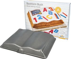 BIRKMANN Motivbackform Buch, L 34 x B 25 x H 4,5 cm, Kohlenstoffstahl, Antihaftbeschichtung & Rezept, 2142