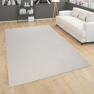 Teppich Für Wohnzimmer Einfarbig  Kurzflor Schlicht Und Modern, In Creme, Grösse:240x340 cm