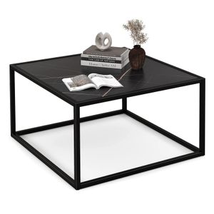 COSTWAY Konferenční stolek mramorový vzhled, obdélníkový konferenční stolek s kovovým rámem, moderní, 70 x 70 x 40 cm (černý)