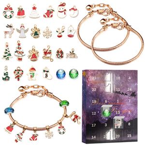 Schmuck Adventskalender 2022, Weihnachts Adventskalender für kinder, 24 Stück DIY Armband Halskette-Set,Gold