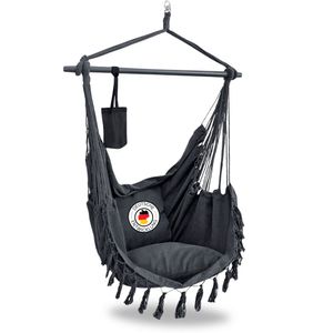 DELUKE® Hängesessel Ohne Gestell FEHA - Indoor & Outdoor | Hängestuhl mit Fransen und Kissen Hängekorb Wetterfest Schaukelkorb mit Aufhängung, Grau