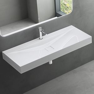 Mai & Mai Waschbecken Hänge-Waschtisch Aufsatz-Waschschale Mineralguss Weiß Rechteckig 1 Armaturenloch Breite: 120cm Col810