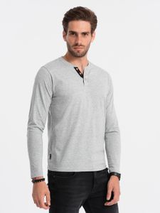 Ombre Clothing Langarm-T-Shirt für Männer Henley graue Melange L