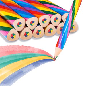 12 Stücke Regenbogenstifte Zeichnung Bleistift,Regenbogen Buntstift, 4 in 1 Regenbogen Stifte, für Kunst Zeichnung, Färbung und Skizzieren