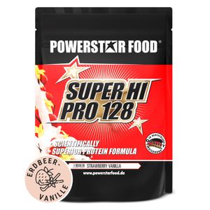 Powerstar SUPER HI PRO 128 | Mehrkomponenten Protein-Pulver 1kg | Höchste Biologische Wertigkeit | Protein-Shake Muskelaufbau | Strawberry-Vanilla
