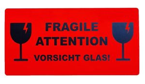 50 Hinweisetiketten "Fragile Attention Vorsicht Glas"