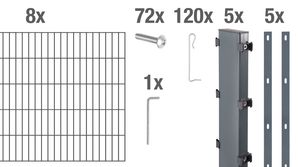 Alberts Step² Gabionenzaun-Set Einbetonieren Steinkorb Höhe 80-180cm Länge 2-10m, Farbe:anthrazit, Zaun-Länge:8 m, Zaun-Höhe:100 cm