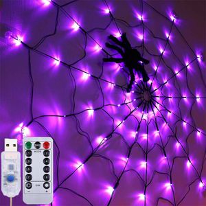 Halloween Dekoration Spinnennetz Licht, Wasserdicht Led Schwarz Spinne Deko Licht mit 8 Lichtmodi USB Keine Timer Für Halloween Party Hof Bar