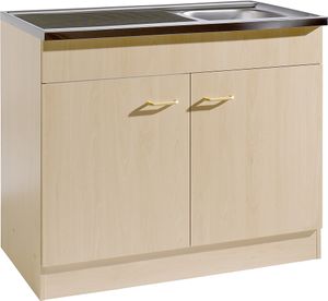 Spülenschrank 80cm für die Küche mit Spüle und Siphon SALERNO-03 Buche Nachbildung Breite B/H/T 80x85x50cm