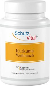 Schutz-Vital Kurkuma Kapseln mit Weihrauch hochdosiert - je 600 mg Curcuma Extrakt und Boswellia Serrata mit 65% Boswelliasäure und Curcumin, 90 Kapseln, vegan