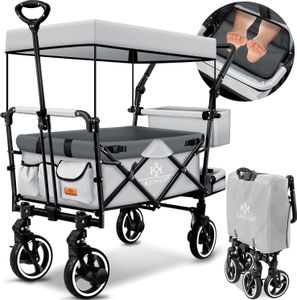 KESSER® Bollerwagen Faltbar GTS-9100 mit Dach Handwagen Transportwagen klappbar belastbar bis 150kg mit Hartgummi-Räder & Feststellbremsen Vorne & Hinten Inkl. Schloss, Abdeckung, Wetter & Sichtschutz