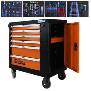 Werkstattwagen BUDDY mit 6 Schubladen bestückt Chrome Vanadium orange