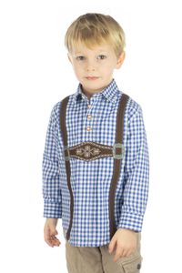 OS Trachten Kinder Hemd Jungen Langarm Trachtenhemd mit Liegekragen Velmowo, Größe:134/140, Farbe:mittelblau