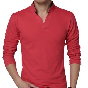 Herren T-Shirt Einfarbig Langarm V-Ausschnitt Slim Pullover Top für den Frühling