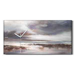 Wohnzimmer-Bild Leinwand Uhr Kunstdruck 60x30 Stürmischer Strand Meerelandschaft - weiße Hände