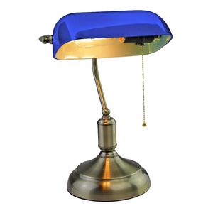 V-tac VT-7151 Banker-Lampe – blaues Glas – Retro Vintage Schreibtischlampe – Notarleuchte – E27