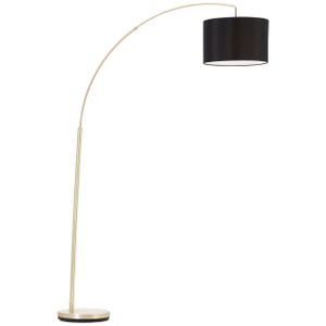 BRILLIANT Lampe Clarie Bogenstandleuchte 1,8m messing gebürstet/schwarz | 1x A60, E27, 60W, geeignet für Normallampen (nicht enthalten) | Mit Fußschalter