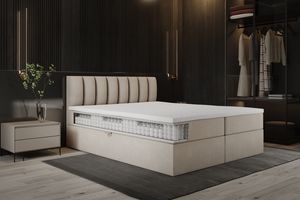 TRADA Boxspringbett Palermo 200x200 Matratze 9-Zonen Pocket Express mit Bettkasten Beige Velvet Topper