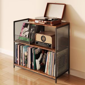 AIORBER CD-Regal, für Schallplatten, große Kapazität, wasserdicht, Retro-Stil, für Wohnzimmer, Schlafzimmer, 72x36x76,2cm, CD- & DVD-Regale, Braun