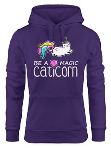 Kapuzen-Pullover Damen Be a magic caticorn Einhorn Hoodie Unicorn Moonworks® lila L