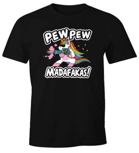 Herren T-Shirt Pew Pew Madafakas böses Einhorn Regenbogen Unicorn Fun-Shirt Spruch lustig Moonworks® schwarz XXL