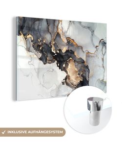 MuchoWow® Glasbilder - Bilder auf Wandbild - Foto auf Glas Marmor - Schwarz - Weiß - Gold - Luxus - Abstrakt 120x80 cm Wanddekoration aus Glas - Acrylglasbild - Acrylbilder - ildung