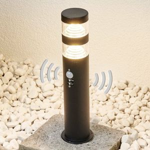 Lindby LED Außenleuchte 'Lanea' mit Bewegungsmelder (spritzwassergeschützt (Modern) in Schwarz aus Edelstahl (1 flammig,, inkl. Leuchtmittel) - Wegeleuchte, Pollerleuchte, Wegelampe, Sockelleuchte