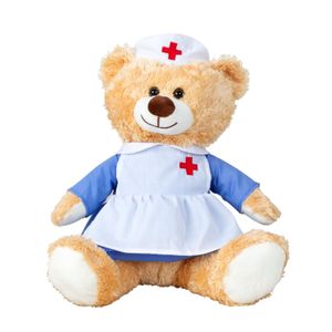 Teddybär 33 cm Hellbraun Krankenschwester Kittel