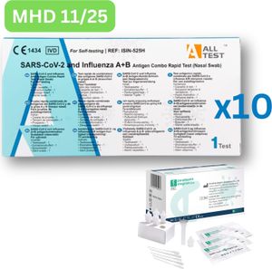 Alltest COVID & Influenza A+B antigen rapid test (nosní výtěr, laický test) 10 kusů, datum expirace 11/25| jeden test | ID: 2099 | BEZPLATNÉ parahealth testy (5 kusů, datum expirace 12/25)