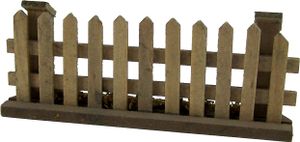 Gartenzaun aus Holz . braun gebeizt. Größe 13x2,2x4,7 cm.