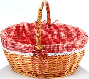 Kobolo Einkaufskorb geflochten Weide - mit Textil ausgeschlagen - rot weiß kariert - 45x34x20 cm