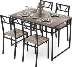 COSTWAY 5-teiliges Esstisch-Set, Küchentisch mit 4 Stühlen, Essgruppe für 4 Personen, rechteckiger Esszimmertisch im Industriestil, platzsparend, Grau