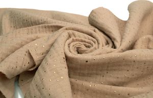 Baumwoll Musselin Stoff mit goldenen Punkten, Double Gauze, Doppelgaze, Café Latte 50 x 130 cm