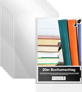 20x Buchumschlag klar & transparent Umschlag & Hefthülle Buchschoner - DIN A4 – ideal für den Schutz von Büchern, Heften, Schulbüchern und Notizbücher