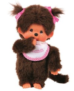 Dziewczynka z warkoczami | 20 cm | Lalka Monchhichi | 2 warkocze i śliniaczek