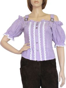 Trachtenbluse Carmenbluse Trachten lederhosen-bluse Trachtenmode LILA kariert, Größe:40