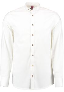 OS Trachten Herren Hemd Langarm Trachtenhemd mit Stehkragen und Kragenriegel Letoya, Größe:35/36, Farbe:weiß