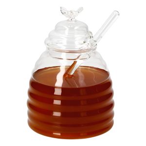 3tlg Set Honig 500ml Bienchen-Deckel Honiglöffel Glasbehälter Rührstab Aufbewahrung Geschenkidee